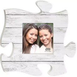 P GRAHAM DUNN P. Graham Dunn White Wood Puzzle Square Photo Frame