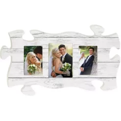 P GRAHAM DUNN P. Graham Dunn White Wood Puzzle 3 Photo Frame