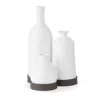 K&K Interiors Cluster Of 3 White Ceramic Vases Attached To Rusty Metal Base