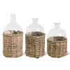 K&K Interiors Clear Glass Bottle In Woven Rattan Basket