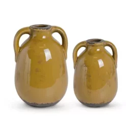 K&K Interiors Crackled Butterscotch Glazed Terracotta Jug W/Handles