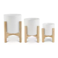 K&K Interiors Modern Ceramic Pots On Bamboo Stands