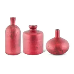 K&K Interiors Antique Red Matte Glass Bottle Vase