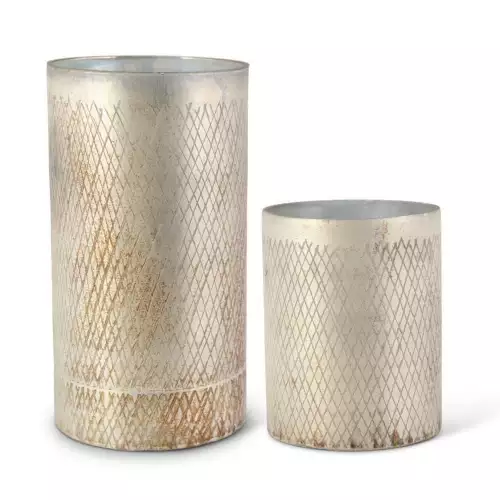 K&K Interiors Champagne Diamond Etched Glass Vase 1 K&K Interiors Champagne Diamond Etched Glass Vase