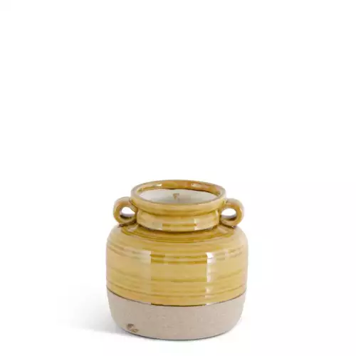 K&K Interiors Butterscotch Ceramic Double Handled Pot W/Unglazed Bottom 1 K&K Interiors Butterscotch Ceramic Double Handled Pot W/Unglazed Bottom