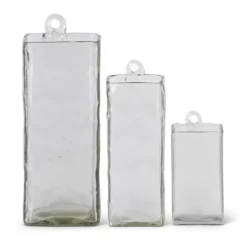 K&K Interiors Hand-Blown Square Clear Glass Hanging Vases