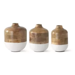K&K Interiors Mango Wood & Metal Bottom Vases