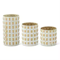 K&K Interiors Gold & Whitewashed Cube Embossed Container